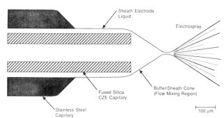 ESI interface tip showing the liquid sheath electrode.